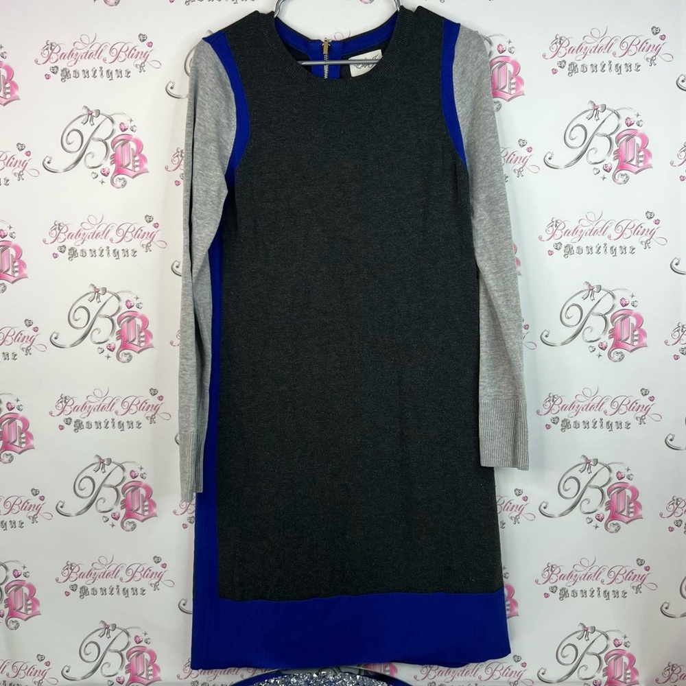 Eliza J long sleeve dress Gray Blue Midi Dress stretchy color block